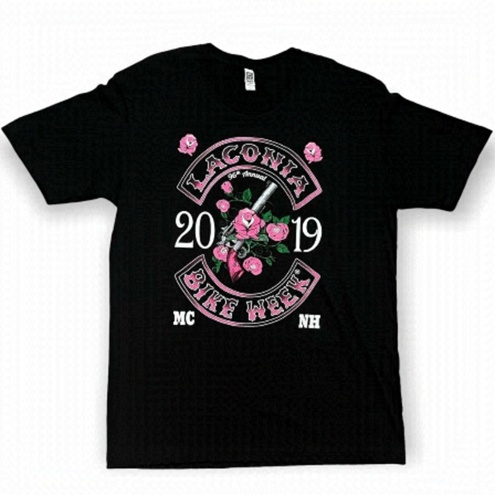Laconia Motorcycle Bike Week Pink Roses Tee Shirt - Mens XL